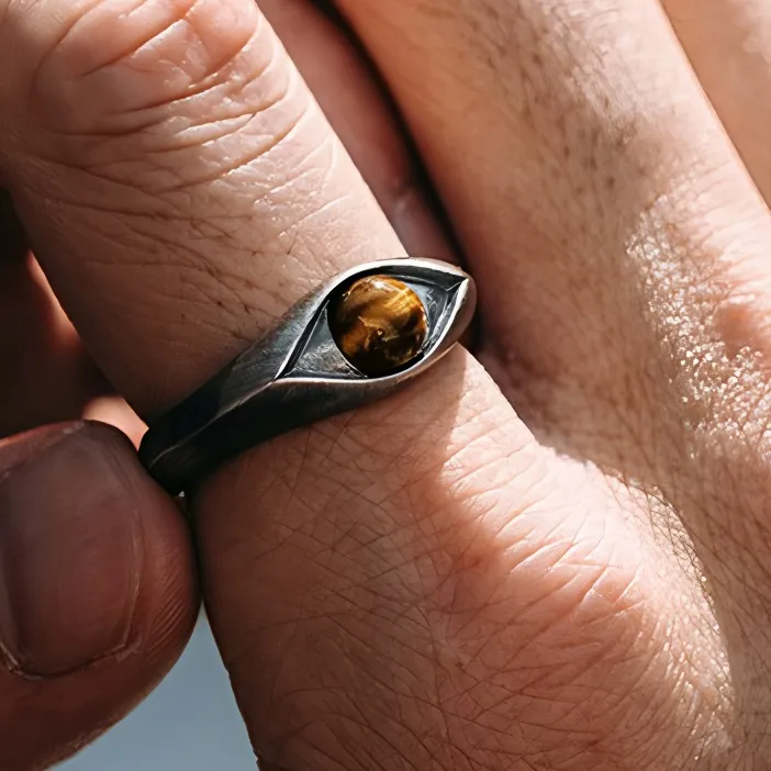 Authentic Ventfille 925 Sterling Silver Ring Tiger Eye Stone Punk Rock Adjustable Jewelry