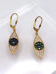 Authentic Celestial Guardians Gold- Plated Sapphire And Tsavorite Evil Eye Dangle Earrings