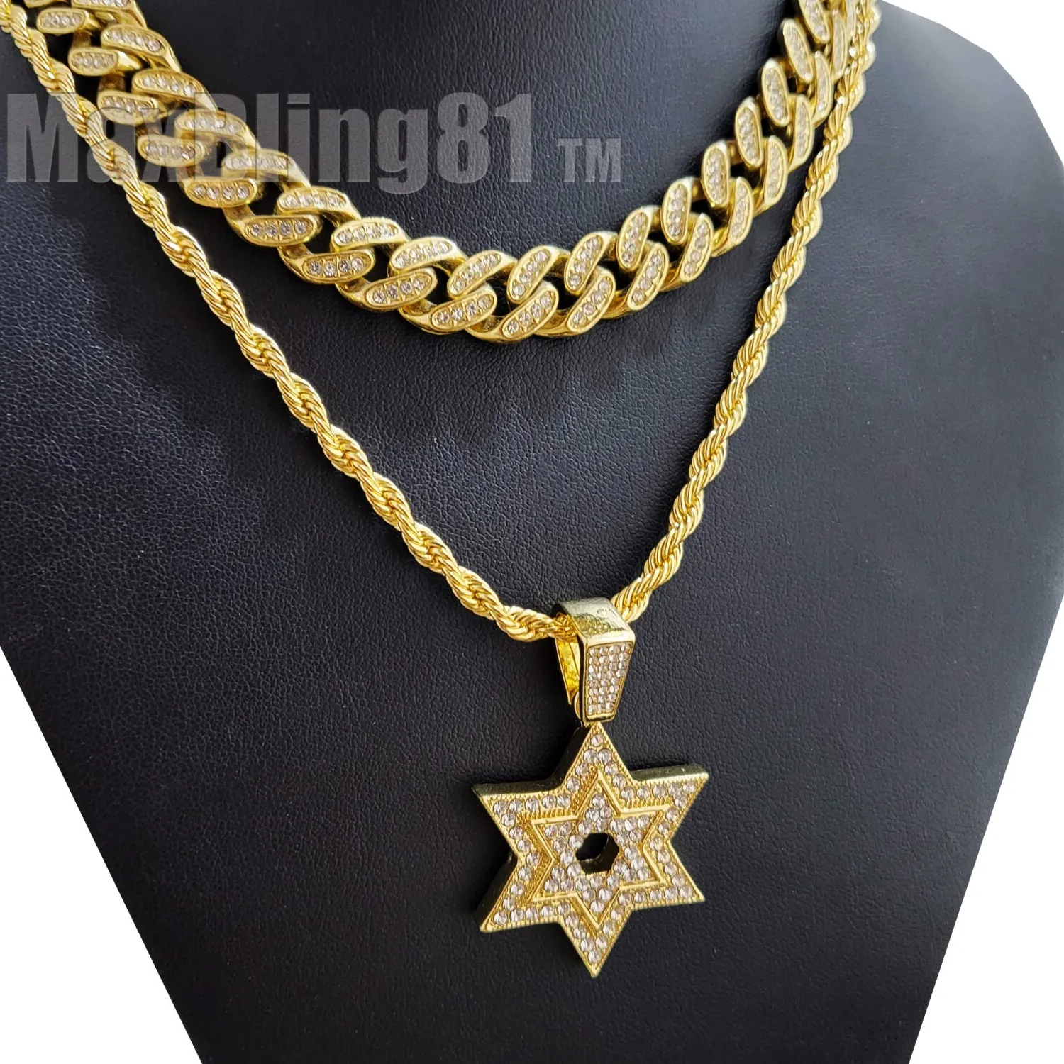 Authentic Unlock Cosmic Harmony: David Star Necklace &amp; Iced Cubic Zirconia Chain