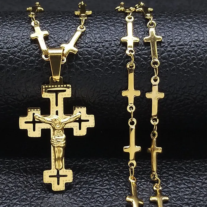 Authentic Men's Gold-Plated Jesus Christ Face Crucifix Cross Pendant Necklace Lucky