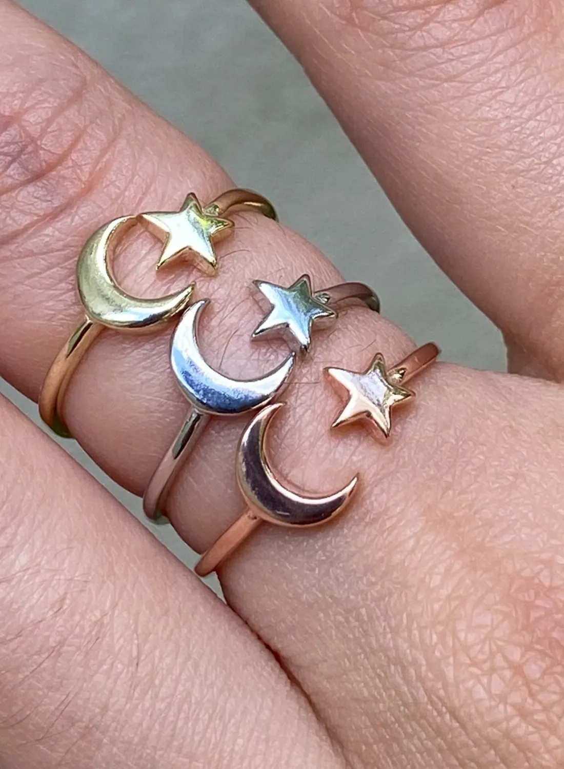 Authentic Open Star & Crescent Moon Ring 925 Sterling Silver Or Yellow Rose Gold Plated