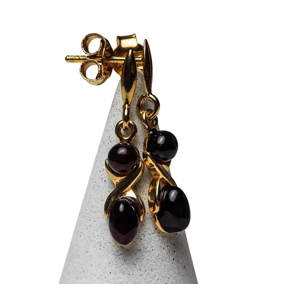 Authentic Dark Red Baltic Amber Earrings Gold Plated 925 Sterling Silver Handmade Latvia