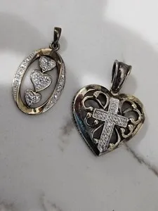 Authentic Danbury Mint 18K Gold Plated Lord's Prayer Diamond Cross Heart Pendant Sterling 