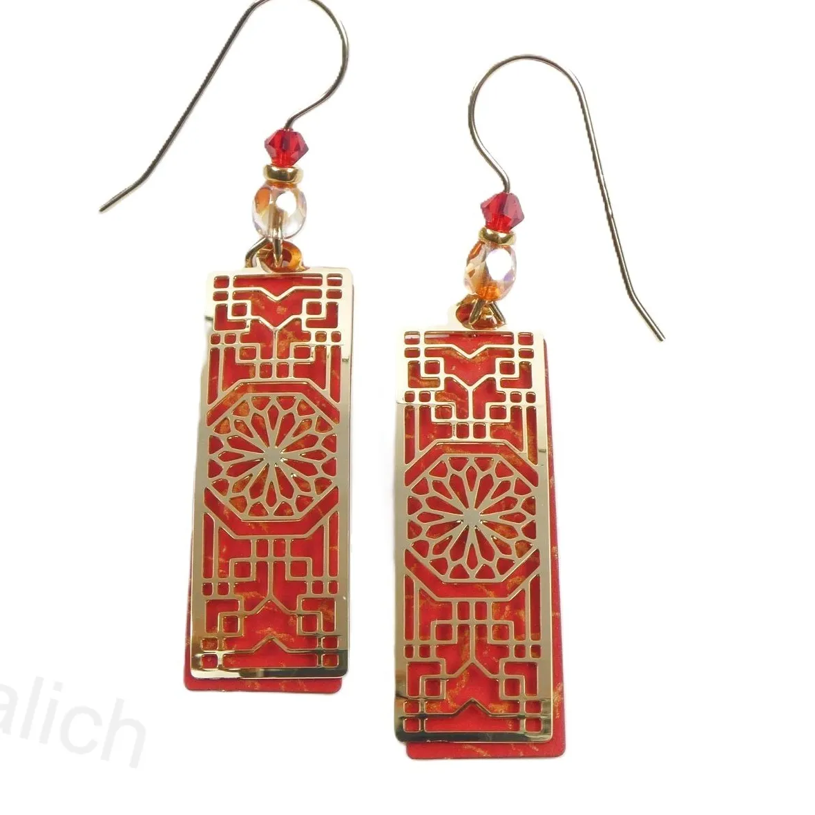 Authentic Crimson Sanctuary Gold- Plated Oriental Talisman Earrings