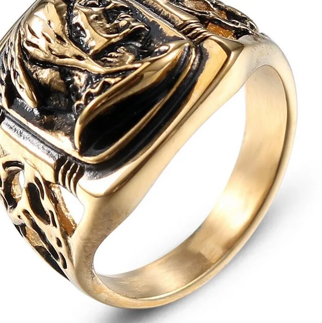 Authentic Gold Plated Avatar Head Portrait Engraved Men's Craft Ring M98