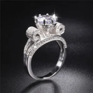 Authentic 2ct Round Cut Simulated Diamond Ring 14k White Gold Plated Lotus Flower Design