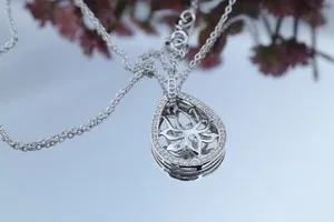 Authentic Round Cut Simulated Diamond Women's Lotus Shape Pendant In 14K White Gold Plated