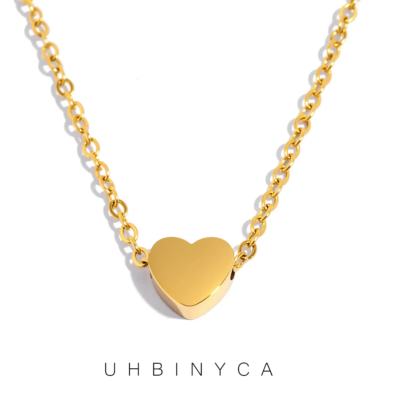 Authentic Polished Heart Pendant Necklace, Waterproof 18K Gold Plated, Classic Jewelry for Women Hypoallergenic Moon Star