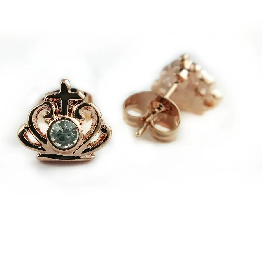 Jewelry- 18K Rose Gold Plated Crown Stud Earrings Fe413