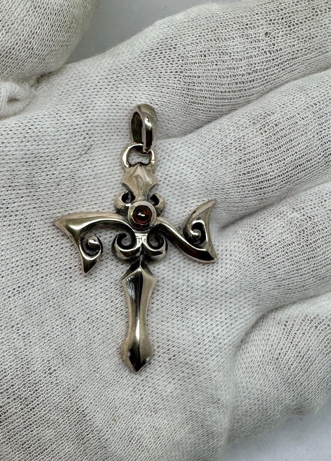 Authentic Rose Gold Plated Special Silver Cross Pendant Solid 9.5g 30x46mm Garnet stone