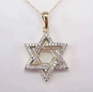 Authentic 2CT Lab Created Diamond Star of David Charm Pendant 14k Yellow Gold Plated