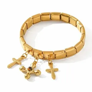 Authentic Celestial Heartcross: Moonlit Gold‑Plated Charm Bracelet