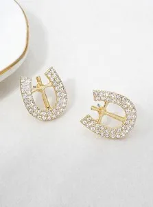 Authentic Horseshoe Pavé Rhinestone Stud Earrings, Western Rodeo, Gold Plated