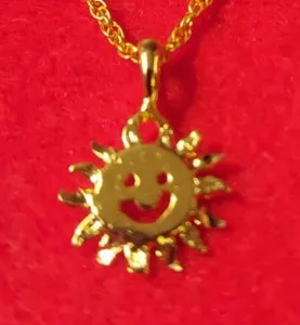 Authentic Radiant Sun Amulet – 14kt Gold‑Plated Smiling Sun Pendant on 18‑in Rope Chain