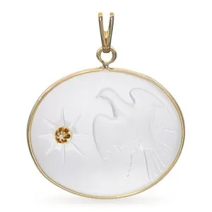 Authentic Lalique for Nina Ricci Gold Plated Rock Crystal Carved Bird and Sun Pendant