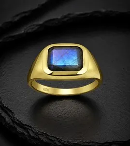 Authentic The Luminescent Veil Labradorite Solitaire Chain Link Ring In 18K Yellow Gold