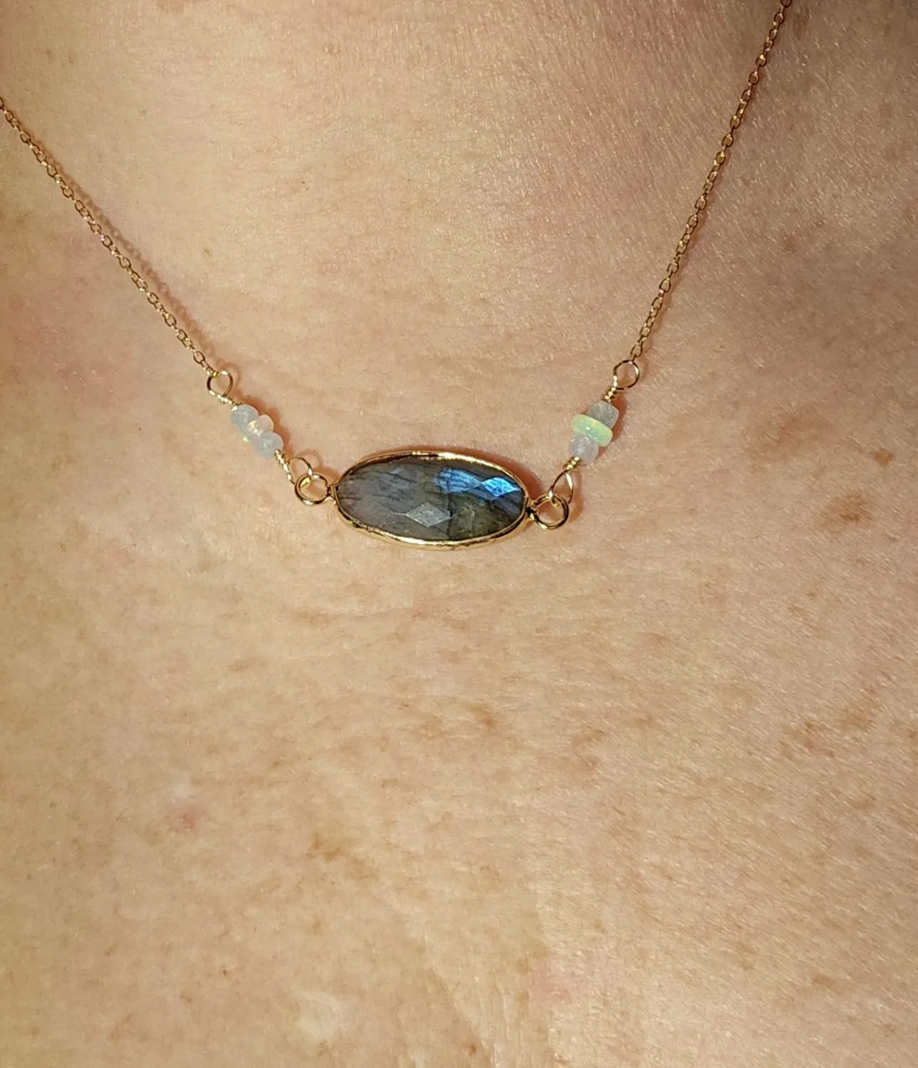 Authentic Azure Whisper 14K Gold- Plated Labradorite & Opal Talisman