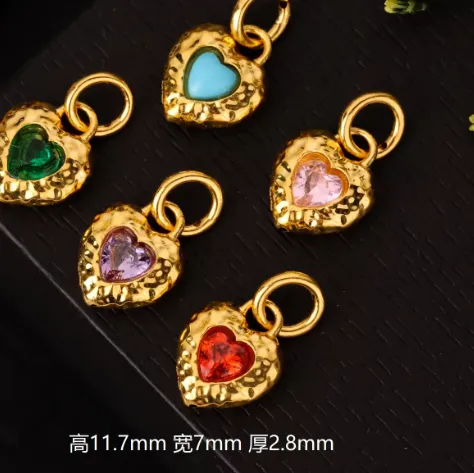 Authentic 18k real gold pendants karat gold heart pendant purple zircons pendant