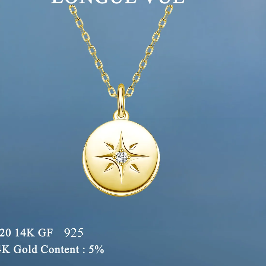 Authentic 14K Gold Filled Coin Pendant Necklace Moissanite Collarbone Chain for Women Birthday Party Jewelry