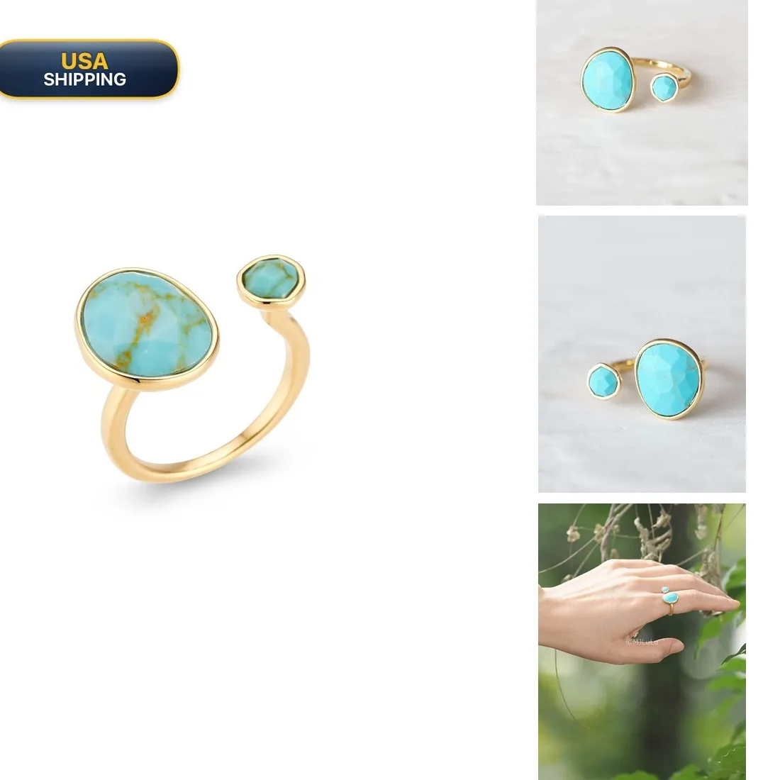 Authentic Celestial Azure Horizon 14K Gold- Plated Statement Ring