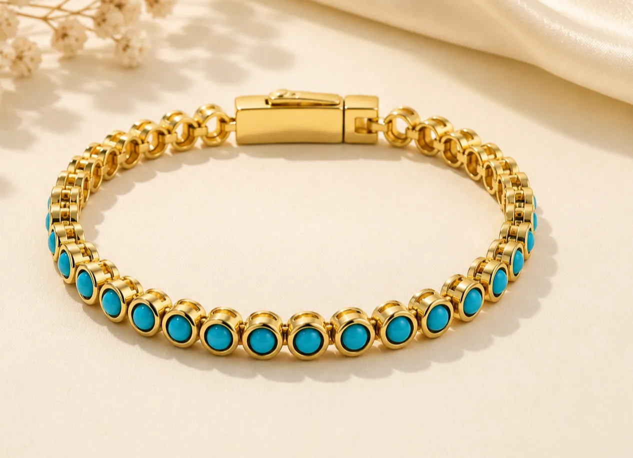 Authentic Celestial Azure Harmony Tennis Bracelet In 18K Gold Finish