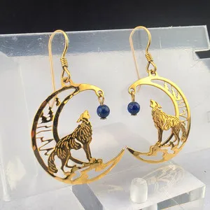 Authentic Call of the Midnight Forest Gold-Plated Wolf Moon Earrings