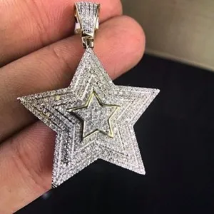 1.10 Ct Round Moissanite Star Layered Pendant 14K Yellow Gold Plated 925 Silver