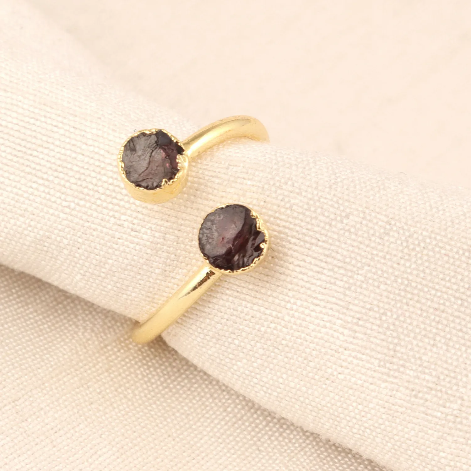 Authentic Tiny 5 mm Round Shape Birthstone Natural Red Garnet Gold Plated Adjustable Ring