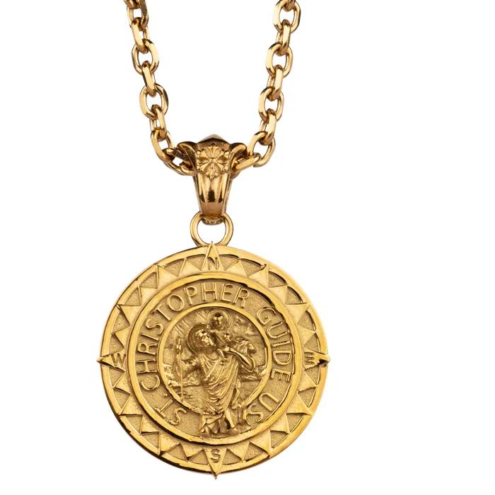 Authentic The Guardian Of The Sacred Path St Christopher Gold- Plated Talisman