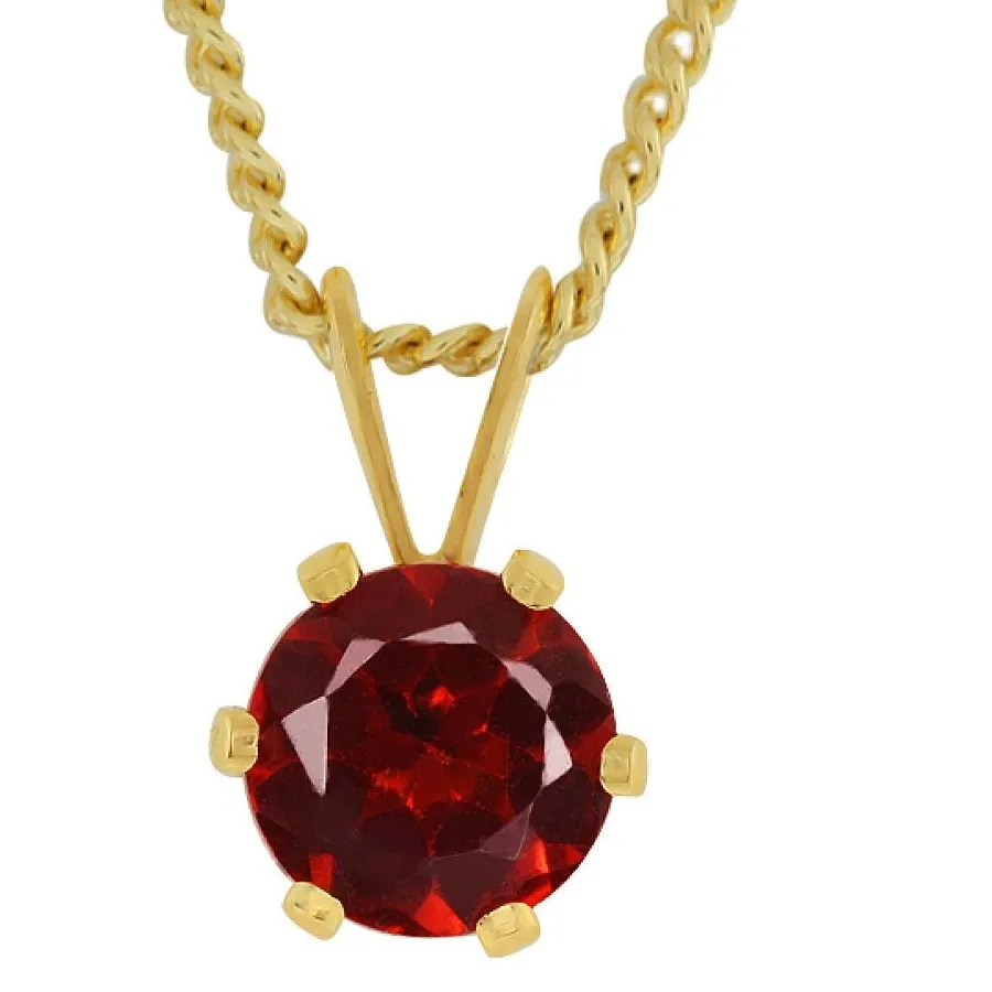 Authentic 1.00 Ct 6MM Round Red Garnet Gold Plated Pendant 18"
