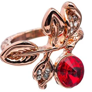 Authentic 3.08 Ct Round Cut Red Garnet CZ 18K Rose Gold Plated Wedding Ring Size 6.5