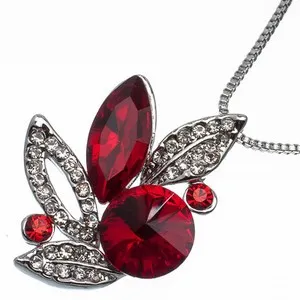 Authentic 9.48 Ct Oval & Round Cut Style Shape Red Garnet CZ 18K White Gold Plated Pendant