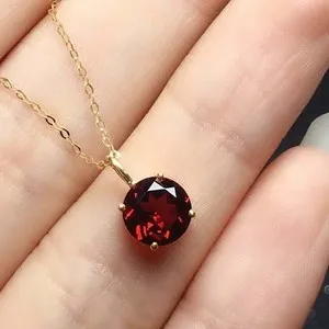 Authentic 1Ct Round Cut Simulated Red Garnet Solitaire Pendant Yellow Gold Plated