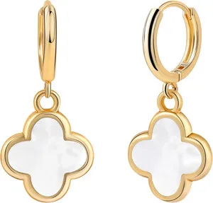 Authentic Clover Earrings for Women 14K Gold Plated Four Leaf Drop Dangle Lucky Jewelry