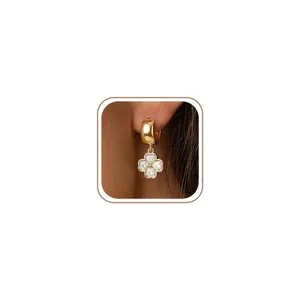 Authentic Lucky Charm of Four Leaves: 14K Gold Plated Earrings for Protection and Prosperity