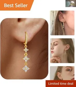 Authentic Four Leaf Fortune - 14k Gold Plated Earrings for Prosperity & Good Luck