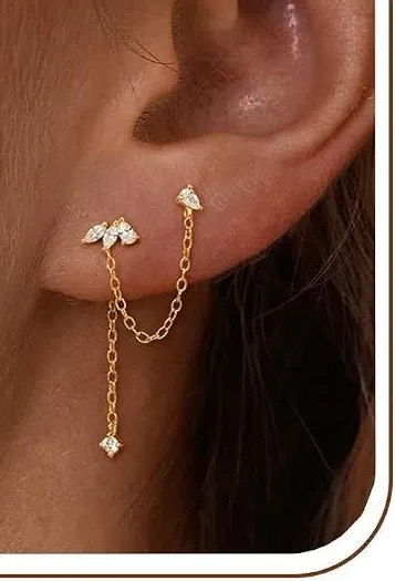 Authentic Gilded Foliage Dual Piercing Dangle Earrings in 14K Gold Plate