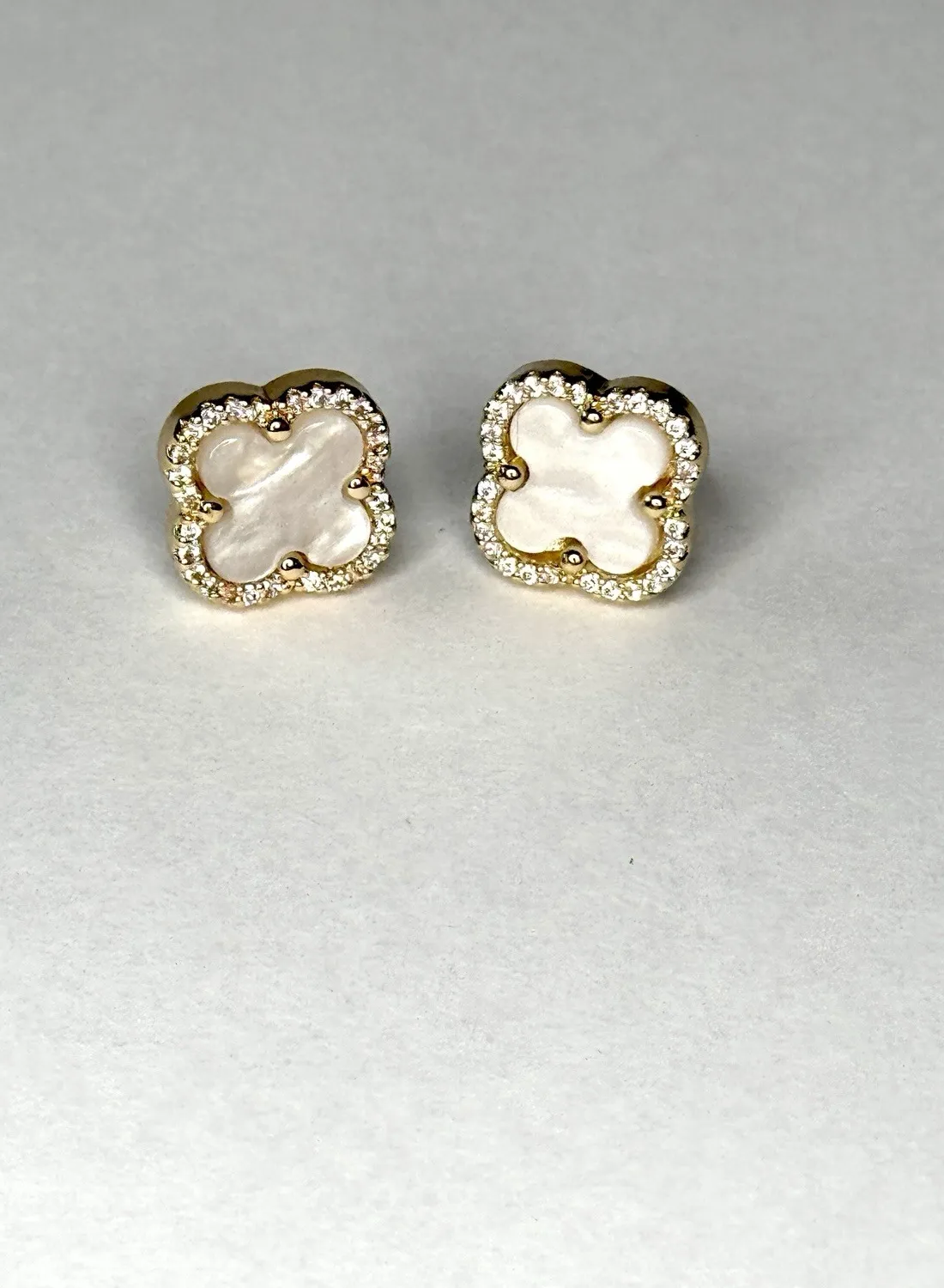 Authentic Celestial Fortune Clover - Mother of Pearl & Gold Talismanic Studs
