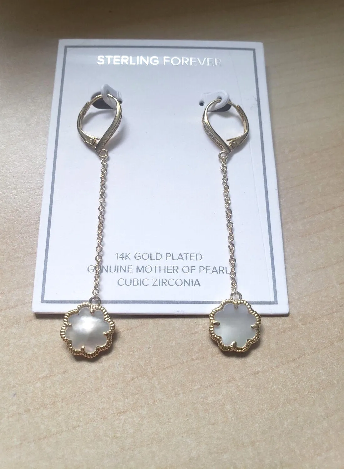 Authentic Talisman of Fortune: 14K Gold-Plated Mother-Of-Pearl Clover Earrings