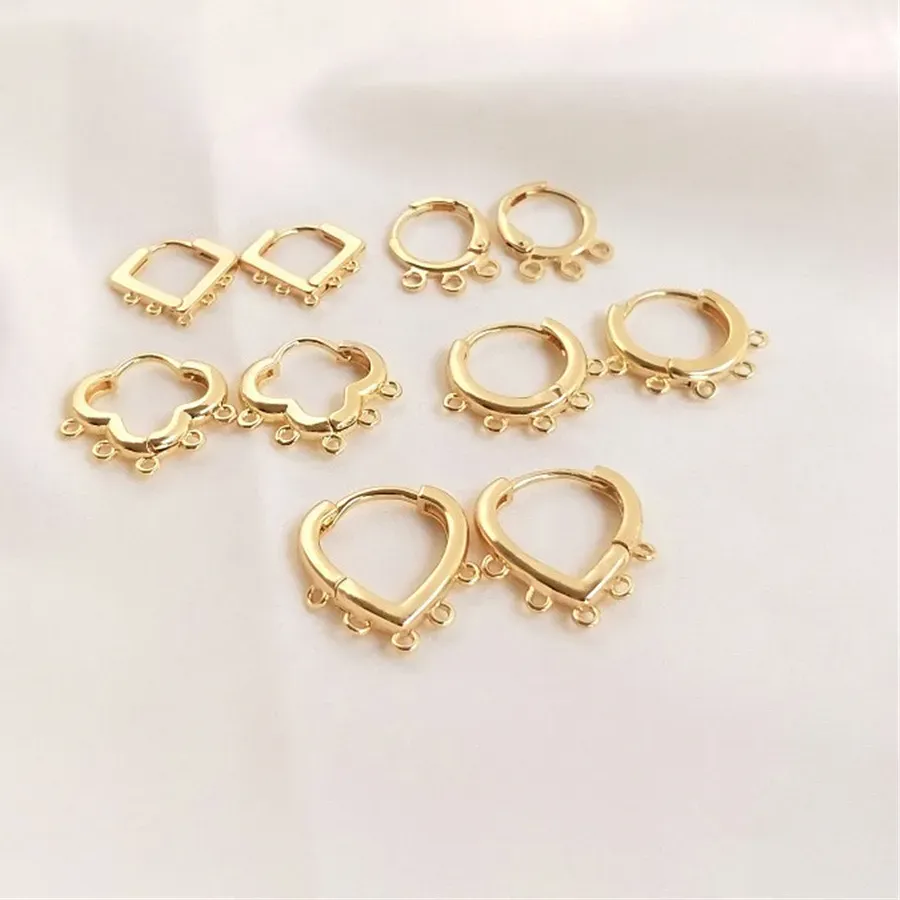 Authentic 14K Gold Plated Heart-shaped four-leaf clover earrings DIY hand-made earrings with pendant rings and fringe earrings