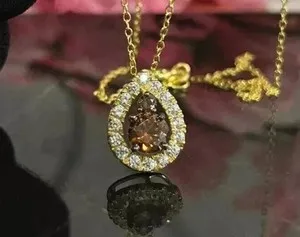 Authentic 1.80 Ctw Round Cut Lab Created Cz Brown Diamond Pendant 14K Yellow Gold Plated