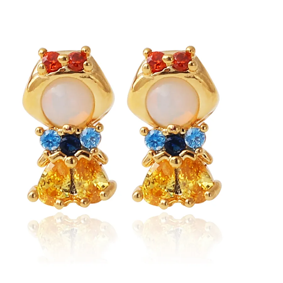 Authentic Lovely Pink Crystal Princess Earrings Girls Opal Crystal Mermaid Stud Ear Small Cz Jewelry