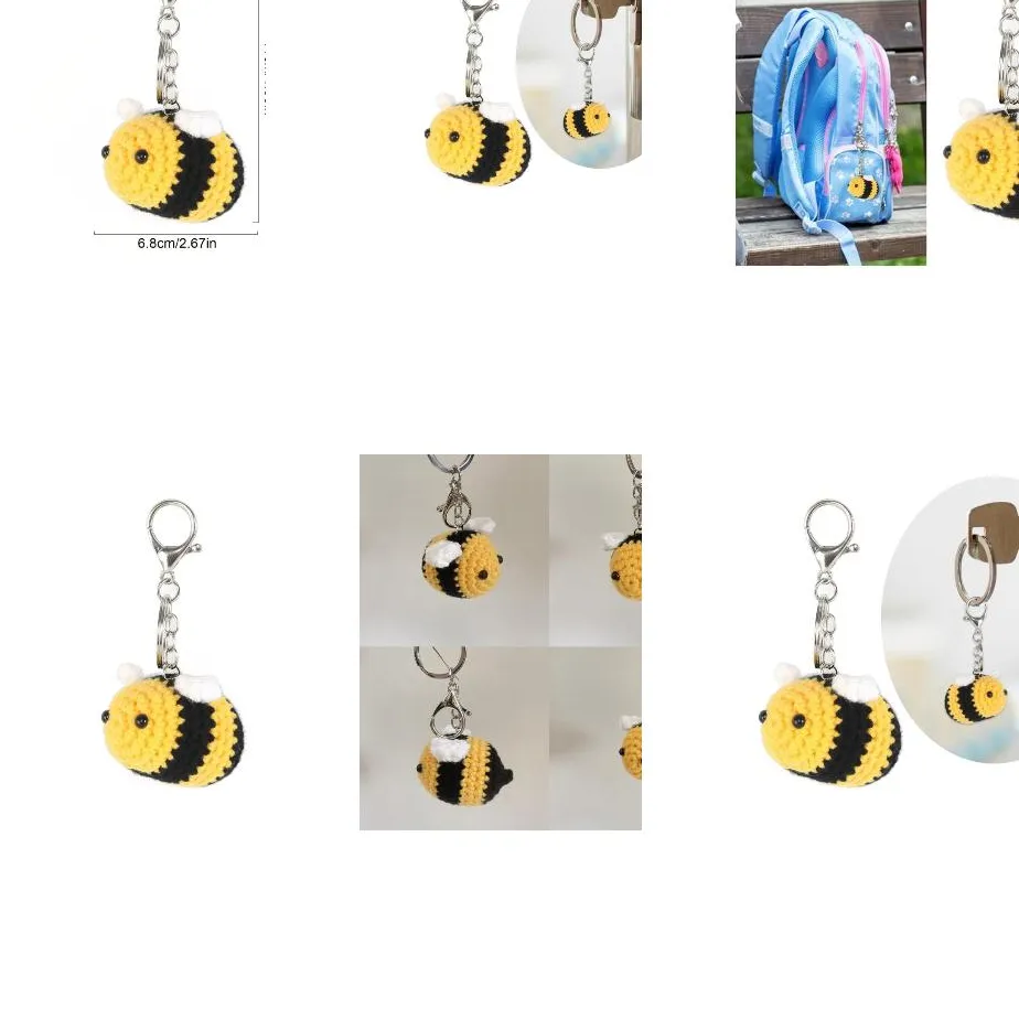 Authentic Bees Pendant Crochet Keychain Lucky Funny Bees Keyring