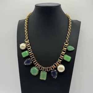 Authentic Kate Spade NY Boardwalk Stroll Gem Gold Plated Collar Necklace Blue Green Pearl