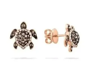Authentic 2Ct Round Lab Created Brown Diamond Tortoise Stud Earrings 14K Rose Gold Plated