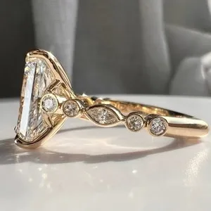 Authentic The Radiant Solar Halo Solitaire Ring in 14K Yellow Gold Plated