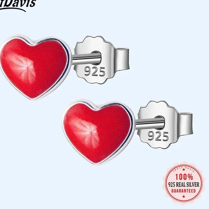 Authentic Trustdavis Real 925 Silver Tiny Red Love Footprints 5Mmx6Mm Stud Earrings Jewelry Ds122