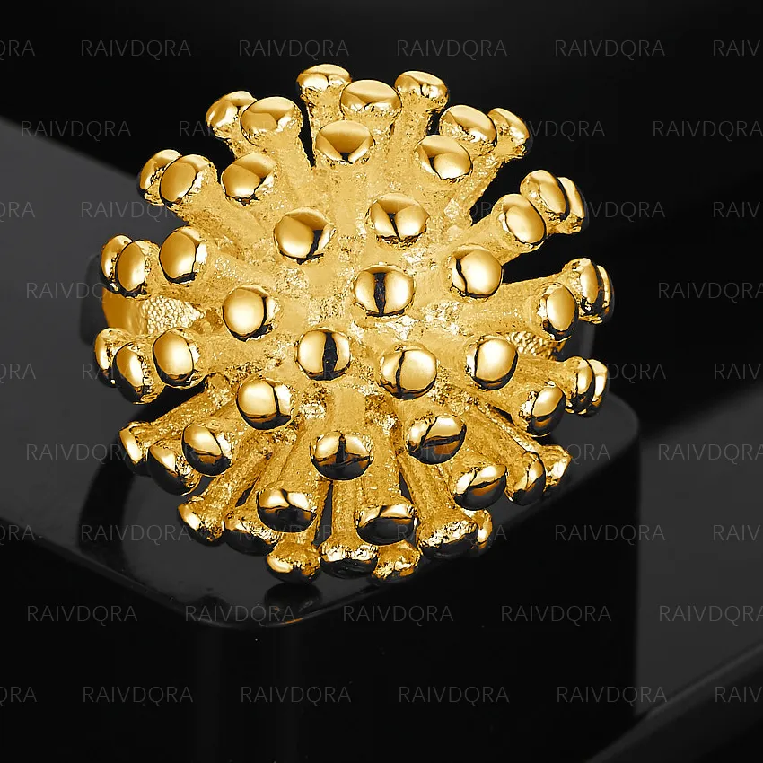 Authentic 18K Gold Plated Round Coral Rings For Women Engagement Wedding Ring Party Charms Jewelry Accessories