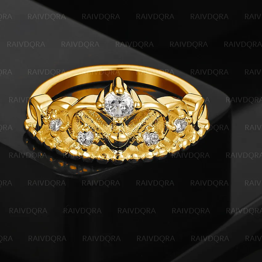 Authentic 18K Gold Plated Zircon Crown Wedding Ring For Women Fashion Jewelry Charm Grace Engagement Accessories