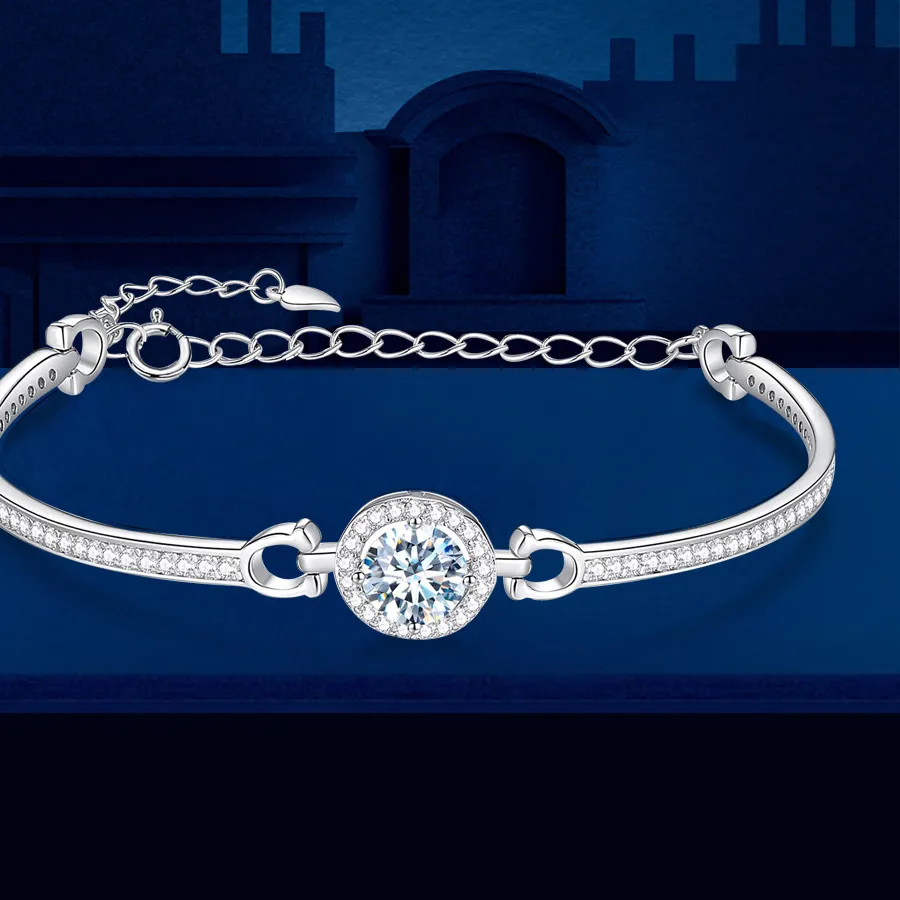 Authentic 1.0 Cttw 925 Sterling Silver White Moissanite Bracelet For Women 18K Gold Plated Diamond Bangle with GRA Certificate Jewelry